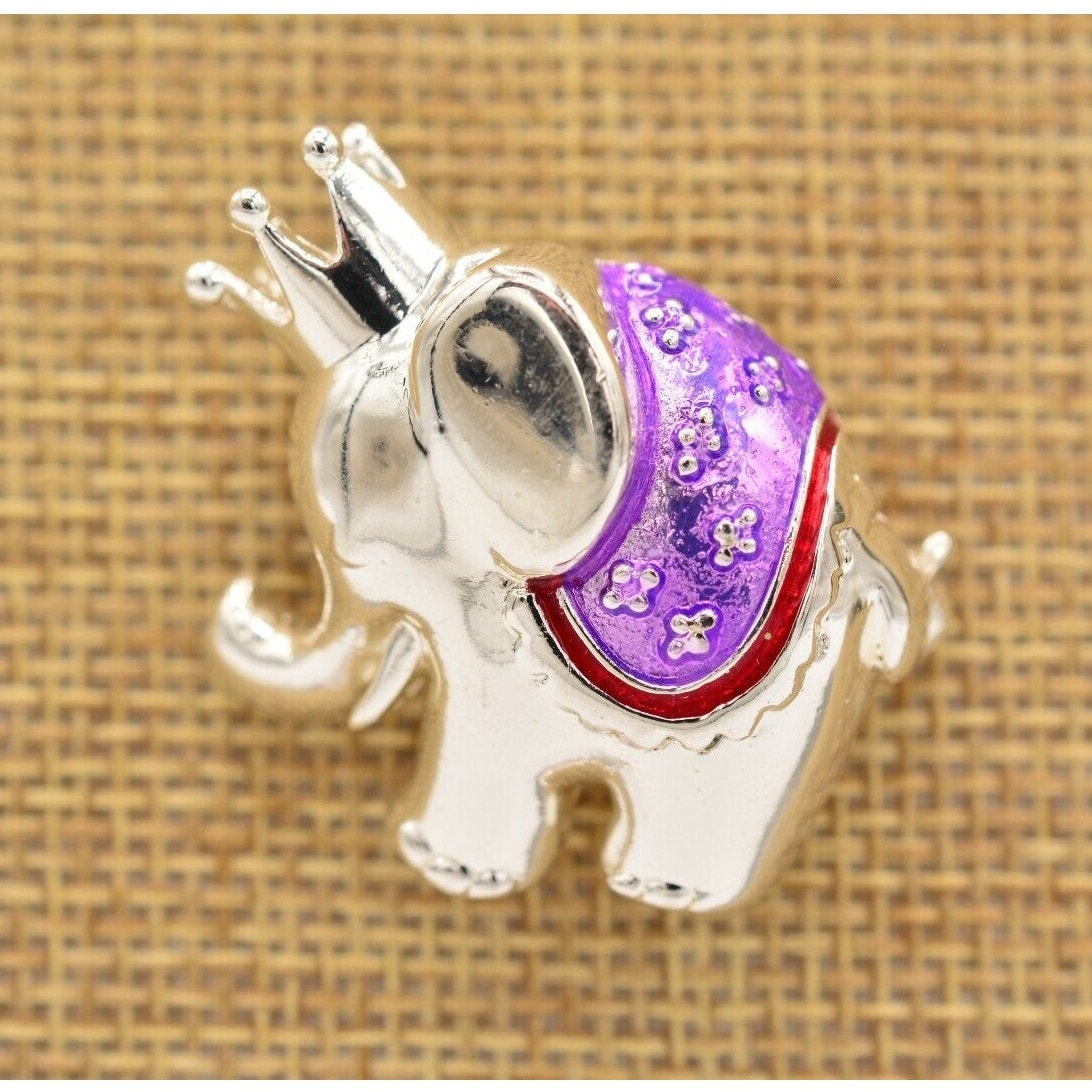 Danecraft Vintage Crown Elephant Pin Brooch Pink Purple Enamel Silver 80s Bina10 15$